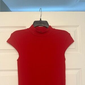 Zara Red Mock Neck Cap Sleeve bodycon midi dress